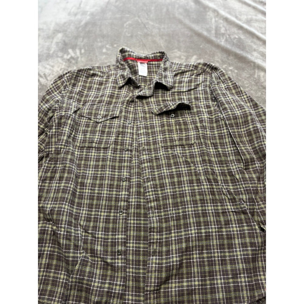 The North Face Plaid Flannel Button Up Shirt Mens XXL Green Brown Long Sleeve